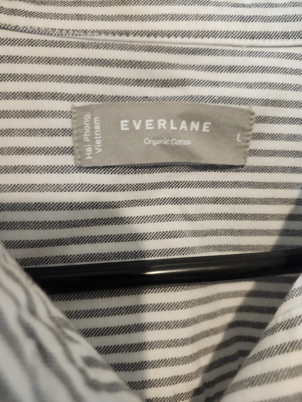 Everlane The Boxy Oxford Black And White Stripe 100% Organic Cotton Top Size L - Picture 9 of 12